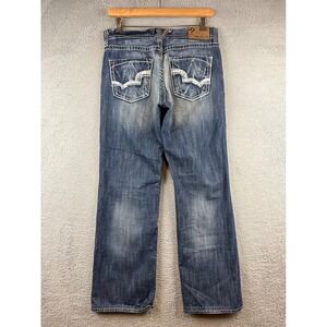 Big Star Pioneer Bootcut Jeans Mens 33R Medium Wash Thick Stitch Blue